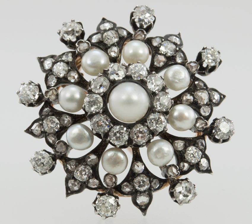 Women's Victorian Diamond and Pearl Brooch For Sale