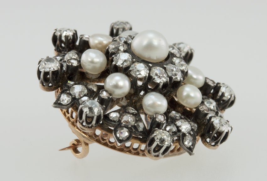 Victorian Diamond and Pearl Brooch For Sale 1
