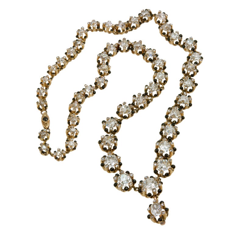 Victorian Old Mine Cut Diamond 18 Karat Gold Necklace For Sale