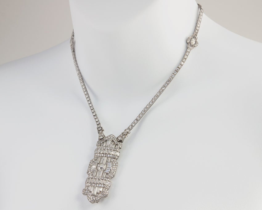 Women's Art Deco Diamond Brooch with Necklace Attachment For Sale