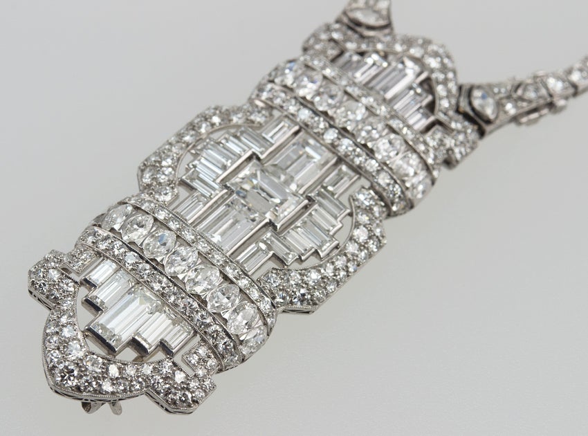 Art Deco Diamond Brooch with Necklace Attachment For Sale 1