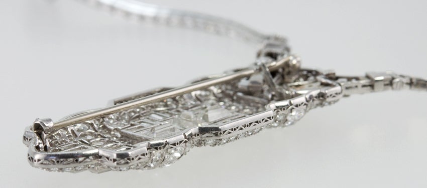 Art Deco Diamond Brooch with Necklace Attachment For Sale 4