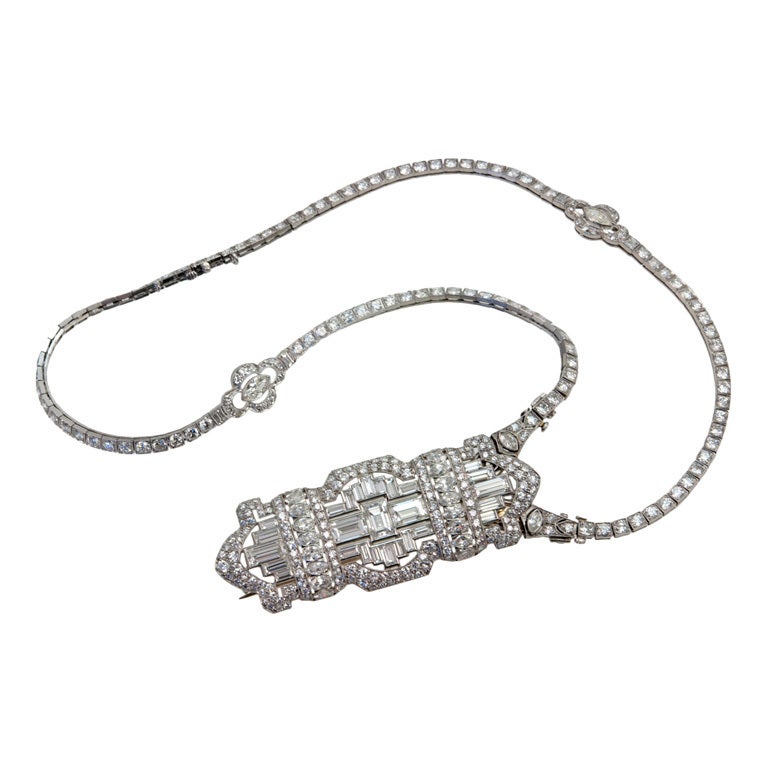 Art Deco Diamond Brooch with Necklace Attachment For Sale