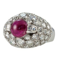 Vintage Diamond Cluster and Ruby Dome Platinum Ring