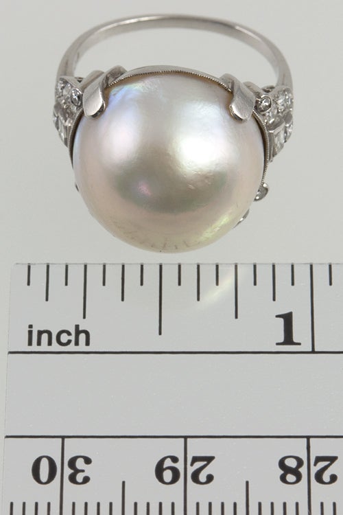 Art Deco Diamond Pearl Ring