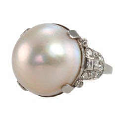 Art Deco Diamond Pearl Ring