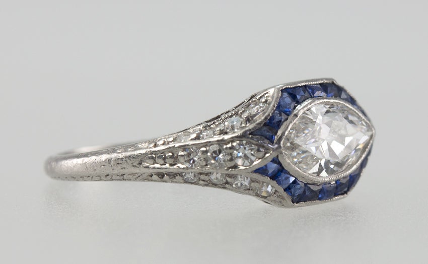 marquise diamond and sapphire ring