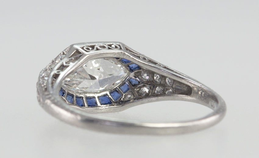 1 Carat Marquise Diamond and Sapphire Ring In Good Condition In Los Angeles, CA