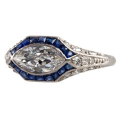 1 Carat Marquise Diamond and Sapphire Ring