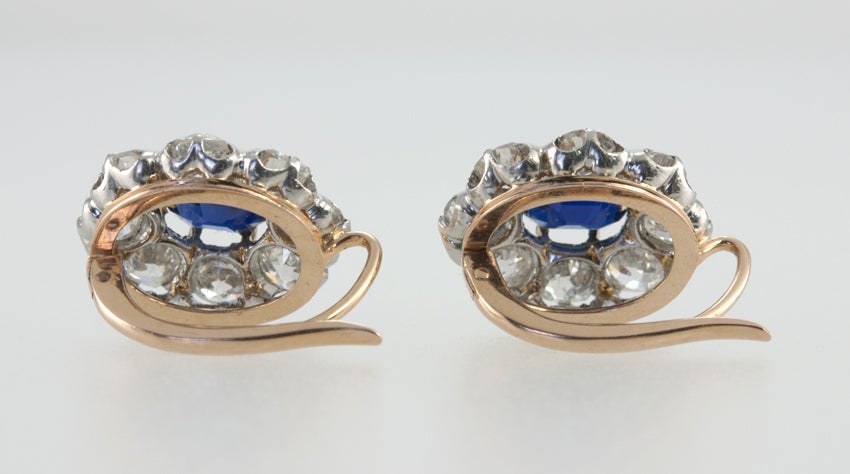 Diamond Cluster Earrings With Center Sapphire 1