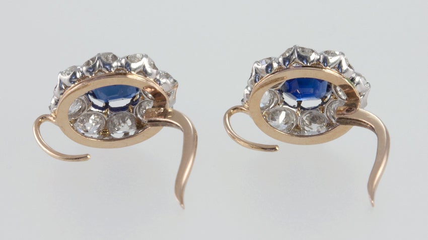 Diamond Cluster Earrings With Center Sapphire 2