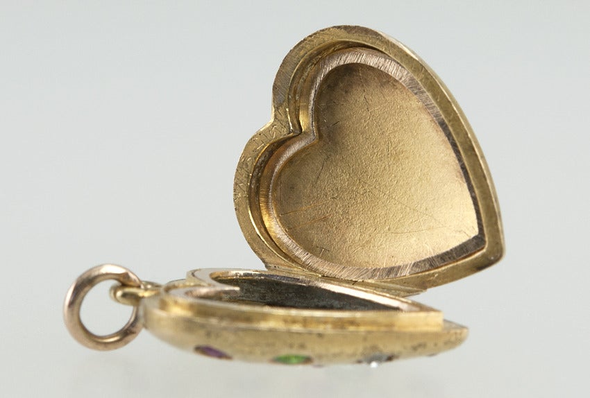Victorian Colored Gem Stone Heart Locket 3