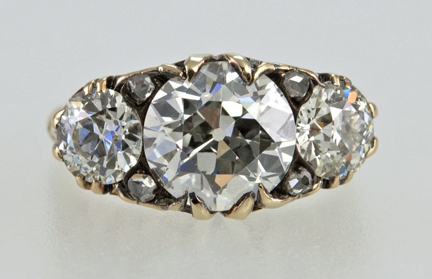 Women's Victorian Ring With Three Old European Cut Diamonds