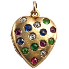 Antique Victorian Colored Gem Stone Heart Locket