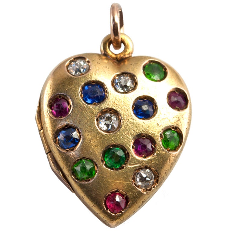 Victorian Colored Gem Stone Heart Locket