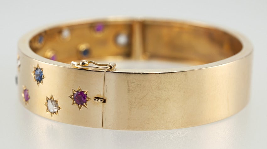 Victorian Bangle with Ruby, Sapphire and Diamond Stars For Sale 1