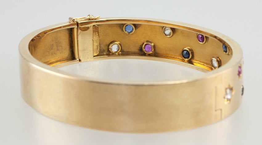 Victorian Bangle with Ruby, Sapphire and Diamond Stars For Sale 2