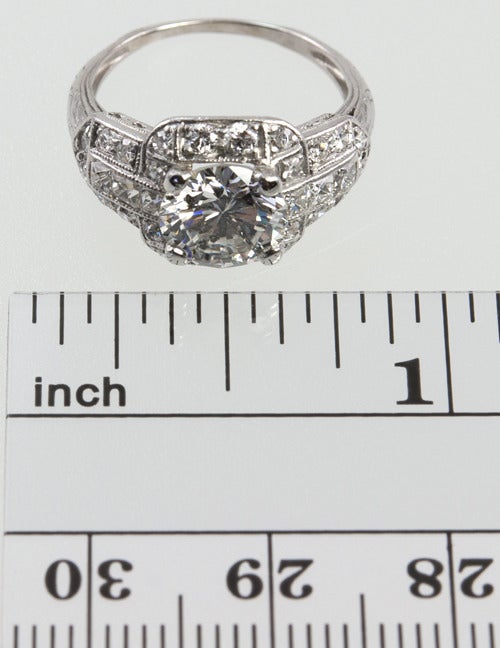 French Cut Art Deco Engagement Ring With 1.53 Carat Diamond For Sale