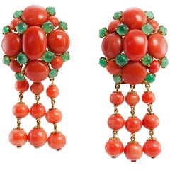 Victorian Coral and Emerald Earrings