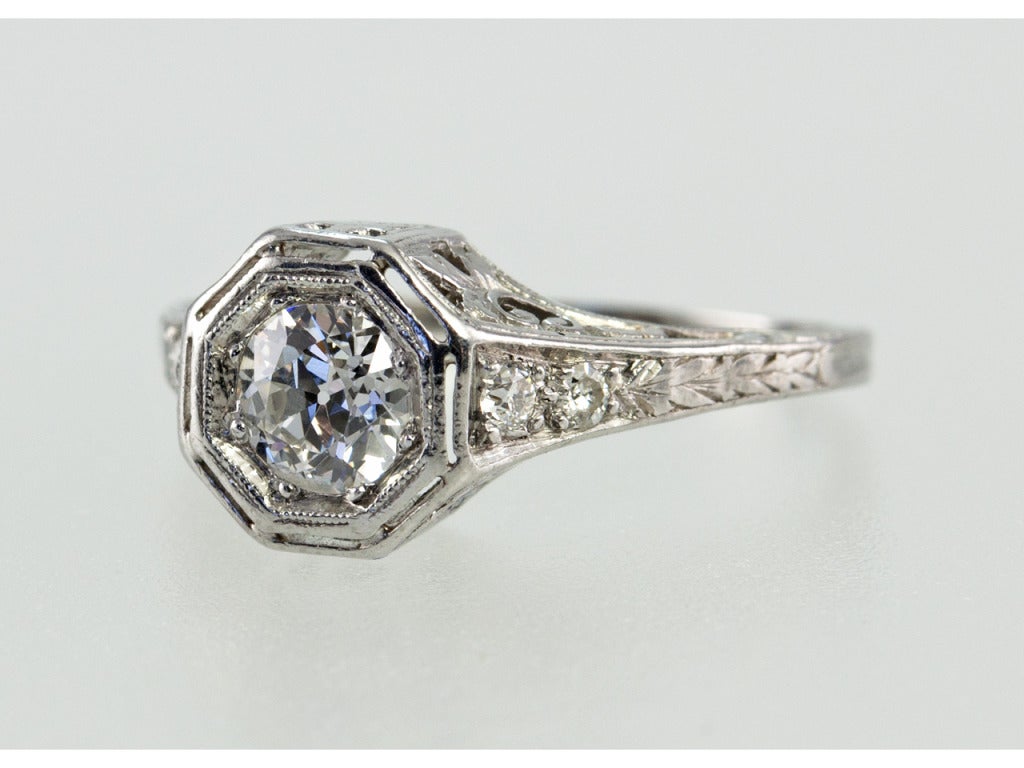 Bezel Set .75ct Old European Cut Diamond Ring In Excellent Condition In Los Angeles, CA