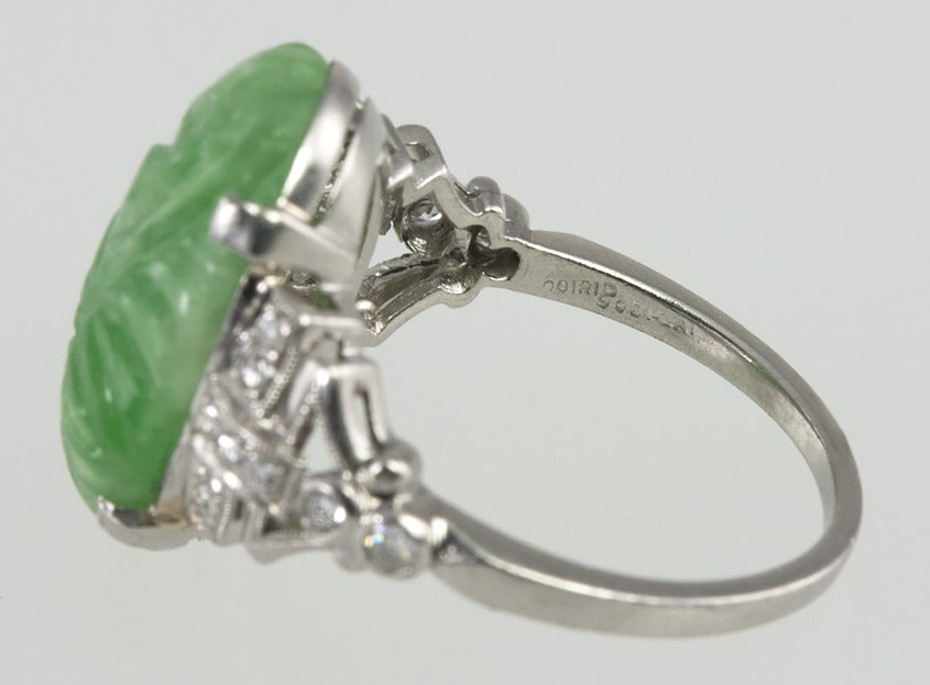 Art Deco Carved Jade Ring For Sale 3