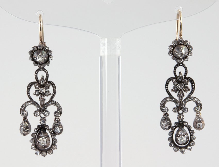 Women's Late 19th Century  Victorian Drop Diamond Earrings