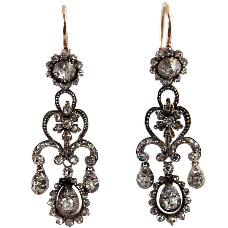 Late 19th Century  Victorian Drop Diamond Earrings