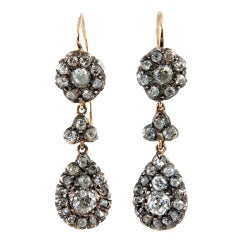 Victorian Old Cut Diamond Dangle Earrings, circa 1880s