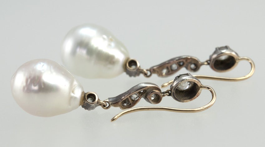 Women's Antique Victorian Pearl and Diamond Dangle Earrings