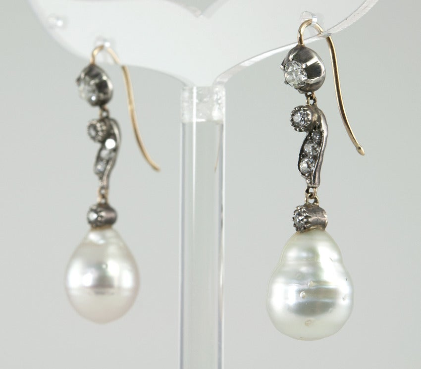 Antique Victorian Pearl and Diamond Dangle Earrings 1