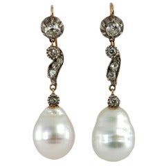 Antique Victorian Pearl and Diamond Dangle Earrings