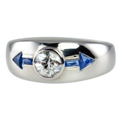 Antique Platinum Diamond and Sapphire Mens Ring