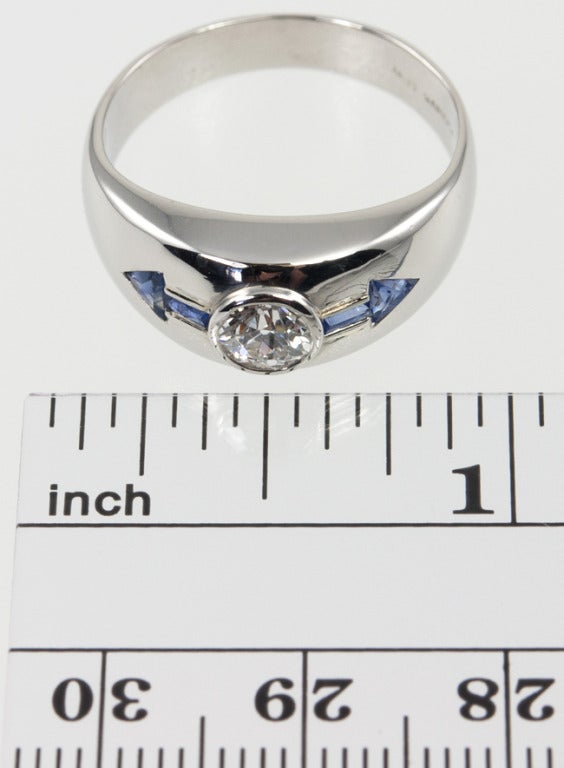Platinum Diamond and Sapphire Mens Ring