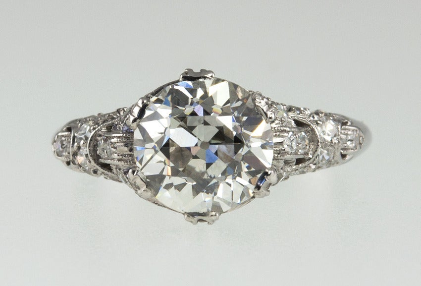 Edwardian 2.19 Carat Old European Cut Diamond and Platinum Engagement Ring For Sale