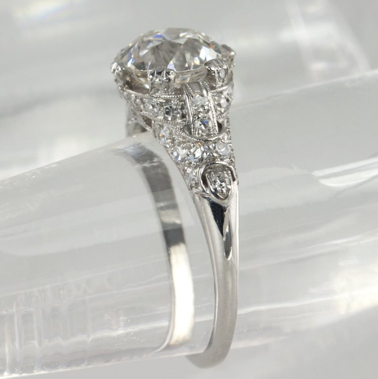 2.19 Carat Old European Cut Diamond and Platinum Engagement Ring For Sale 1