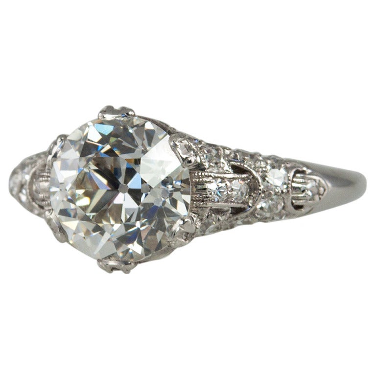 2.19 Carat Old European Cut Diamond and Platinum Engagement Ring For Sale