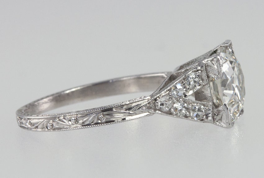 Engagement Ring With 1.88CT Old Cut Diamond In Excellent Condition In Los Angeles, CA
