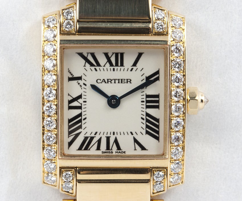 Women's Cartier Lady's Yellow Gold and Diamond Tank Francaise Wristwatch with Bracelet