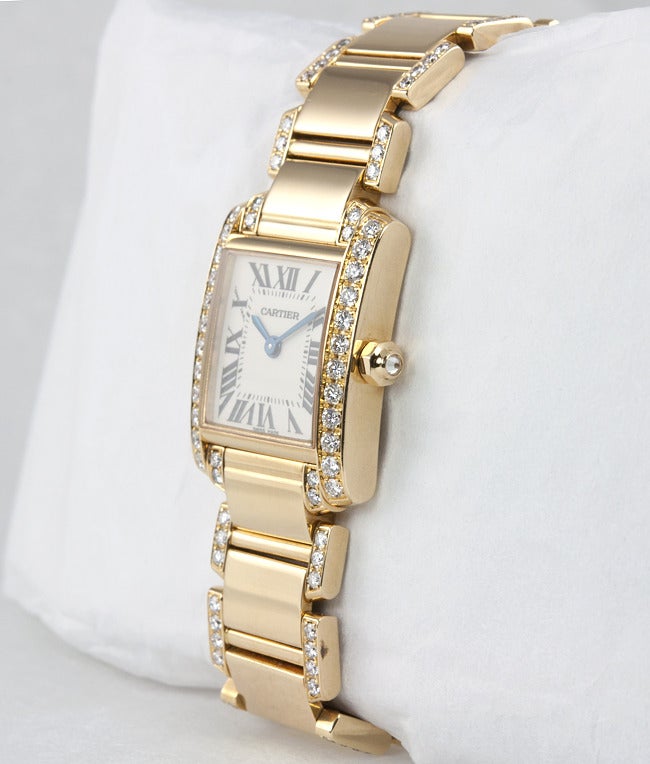 Cartier Lady's Yellow Gold and Diamond Tank Francaise Wristwatch with Bracelet 1