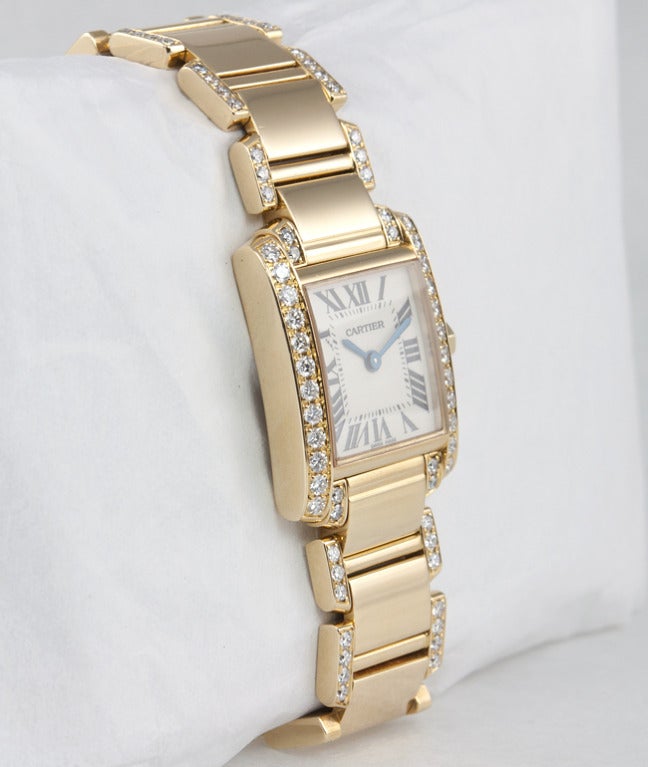 Cartier Lady's Yellow Gold and Diamond Tank Francaise Wristwatch with Bracelet 2