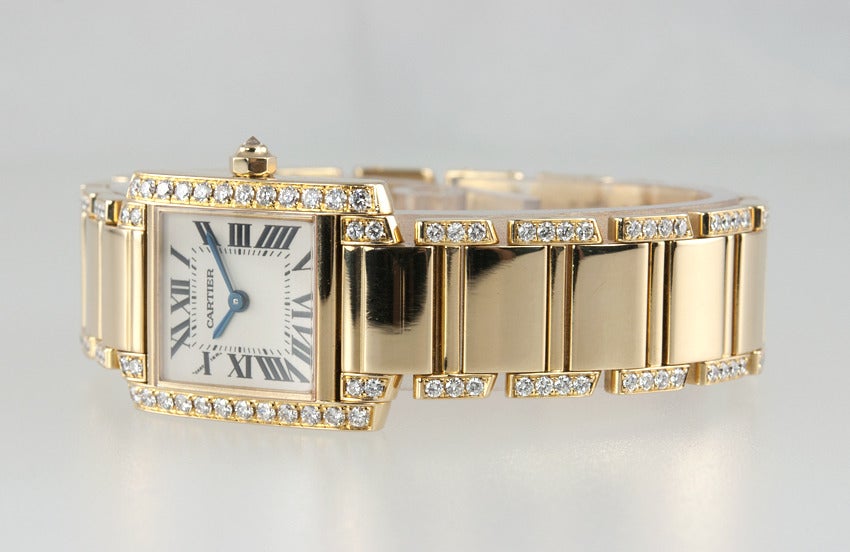 Cartier Lady's Yellow Gold and Diamond Tank Francaise Wristwatch with Bracelet 3