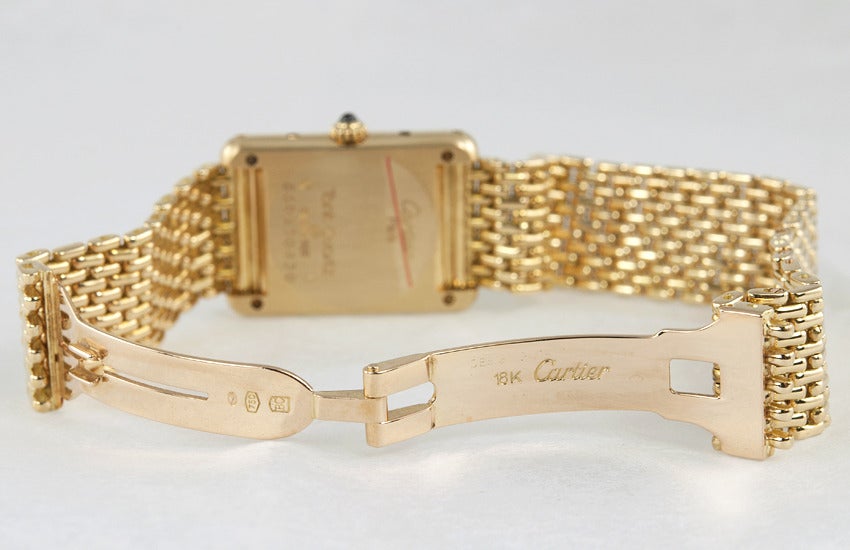 Cartier Lady's Yellow Gold Classic Tank Wristwatch on Gold Bracelet 4