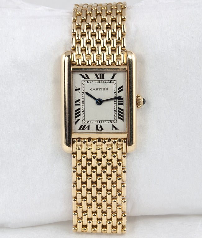 Women's Cartier Lady's Yellow Gold Classic Tank Wristwatch on Gold Bracelet