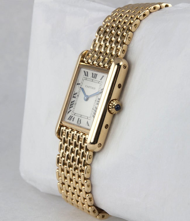 Cartier Lady's Yellow Gold Classic Tank Wristwatch on Gold Bracelet 1