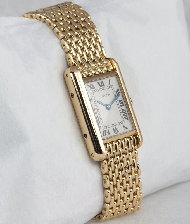 Cartier Lady's Yellow Gold Classic Tank Wristwatch on Gold Bracelet 2