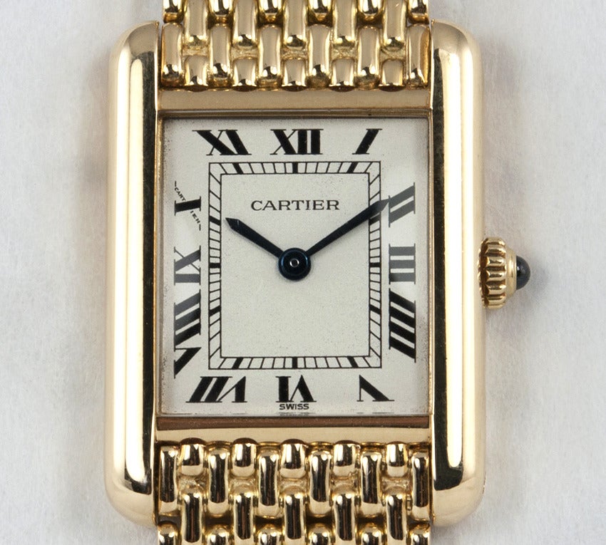 Cartier Lady's Yellow Gold Classic Tank Wristwatch on Gold Bracelet In Good Condition In Los Angeles, CA