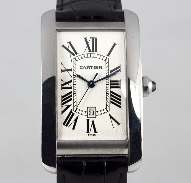 Women's or Men's Cartier White Gold Men's Tank Americaine Wristwatch