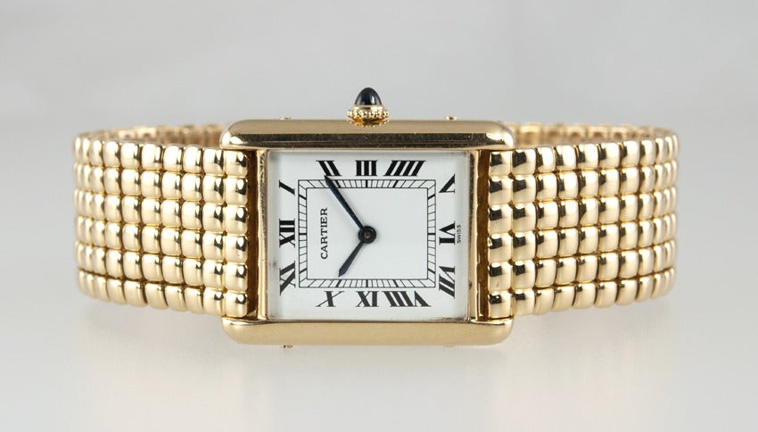Cartier Yellow Gold Men's Classic Tank on a Gold Bracelet In Good Condition In Los Angeles, CA