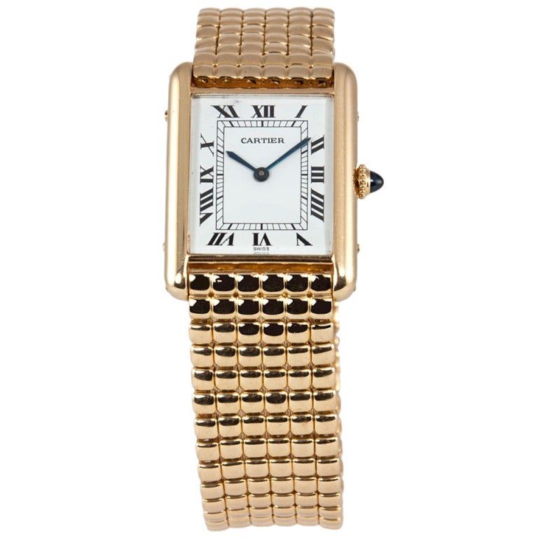 Cartier Yellow Gold Men's Classic Tank on a Gold Bracelet