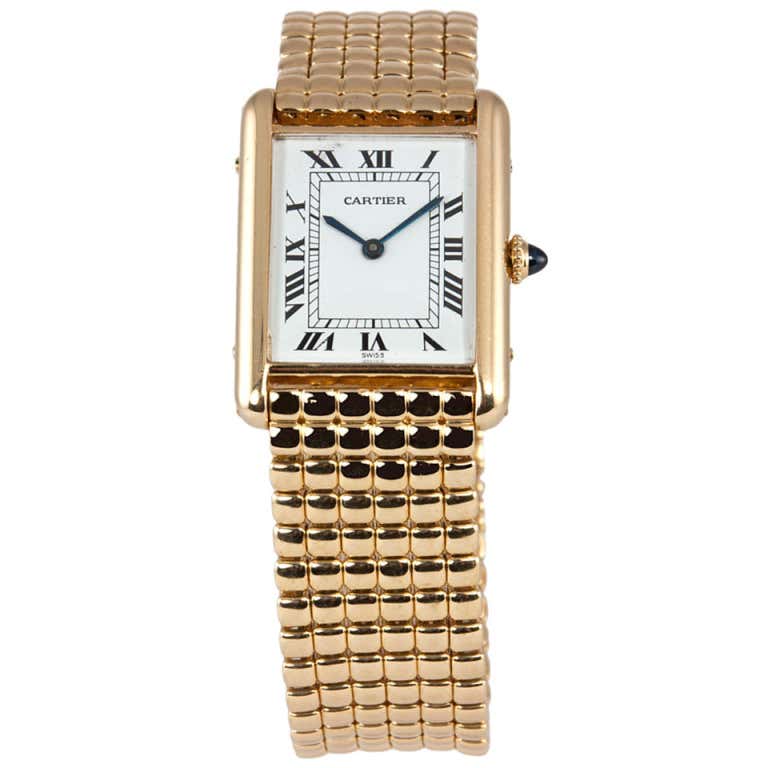 Cartier Yellow Gold Men's Classic Tank on a Gold Bracelet at 1stDibs